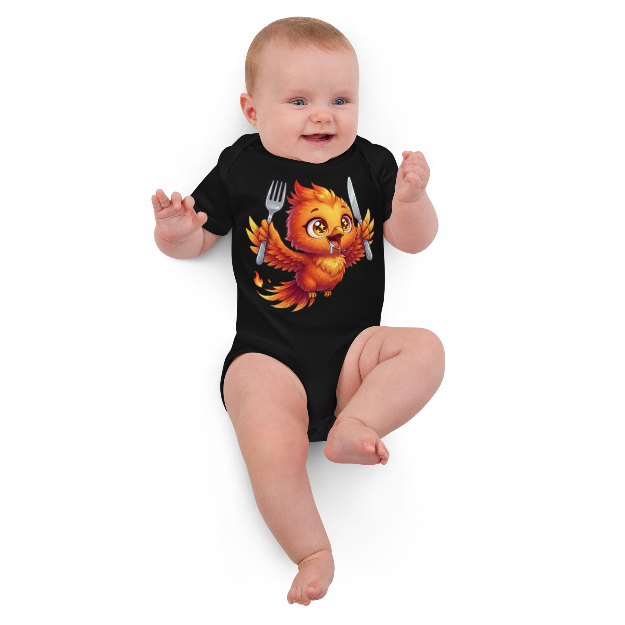 Body en coton bio bébé BABY PHOENIX QUI VOLE AVEC COUVERT